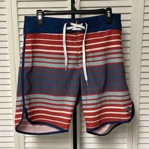Striped, Red and Blue, Ezekiel Board Shorts (Size 33)
